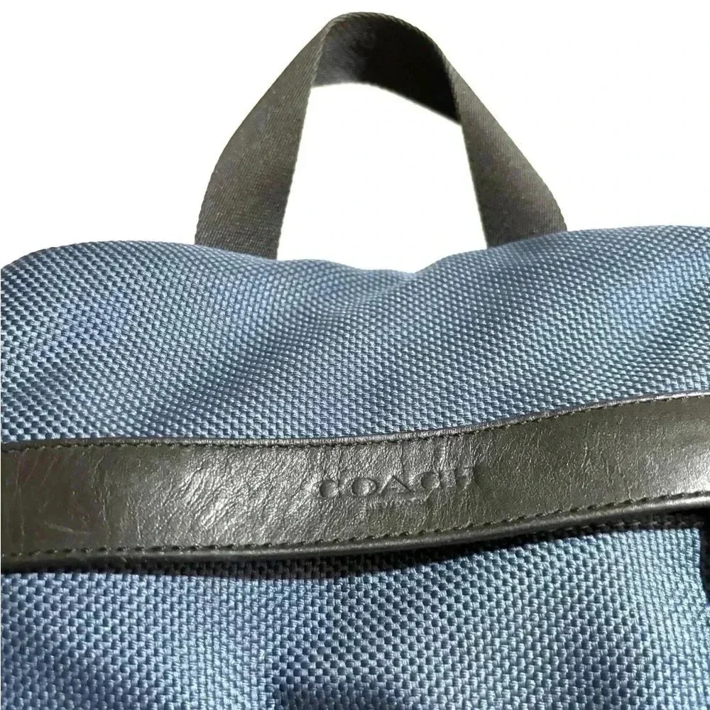 Coach unisex navy blue black leather nylon backpack